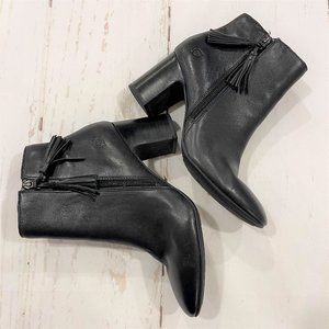Born Womens Black Side-Zip Stacked Heel Ankle Booties Tassel Boots Leather 10 M